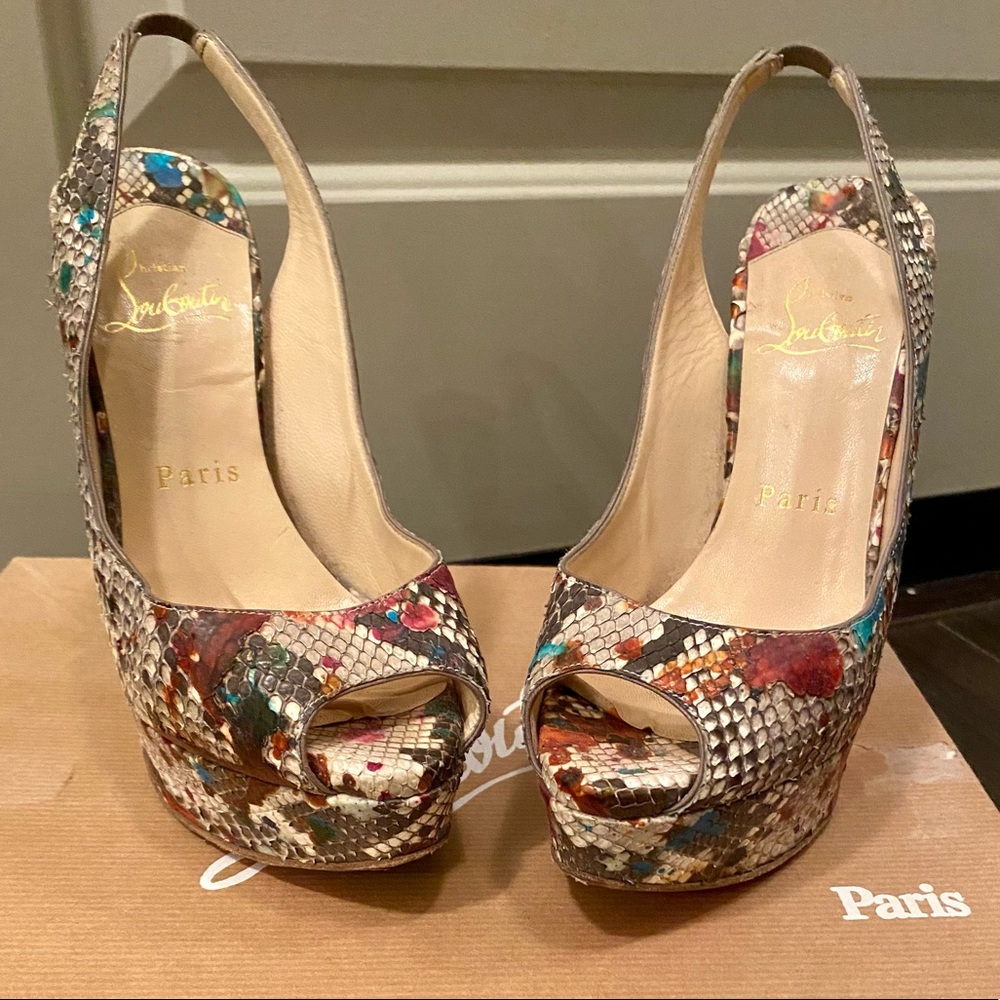 Christian Louboutin Peeptoe Python Carnaval Sling… - image 1